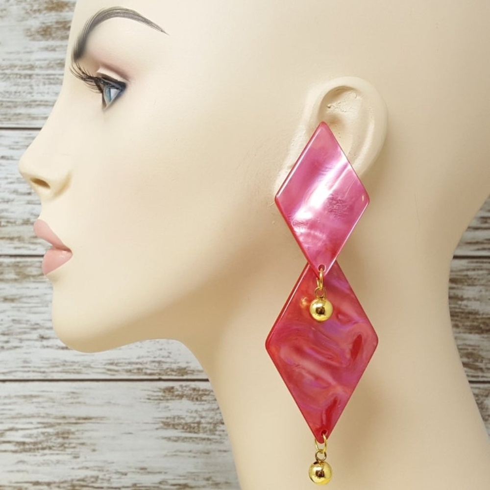 Vintage Pink Lucite Statement Clip Earrings